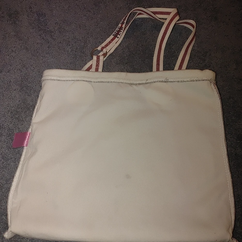 Victoria's Secret Cream and Red Retro Tote And Blanket Bundle.